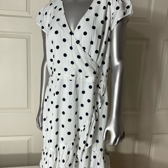J.CREW Women's Size 14 Dress White W Black Polka Dot V Neck Sleeveless Layered - Picture 2 of 7